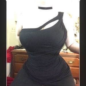 Sexy Gothic Black One Shoulder Top